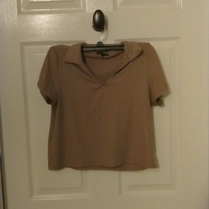 Cropped tan shirt with collar